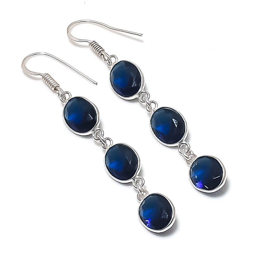 

Natural London Blue Topaz Gemstone 925 Sterling Silver Earring 2.36 O1i93