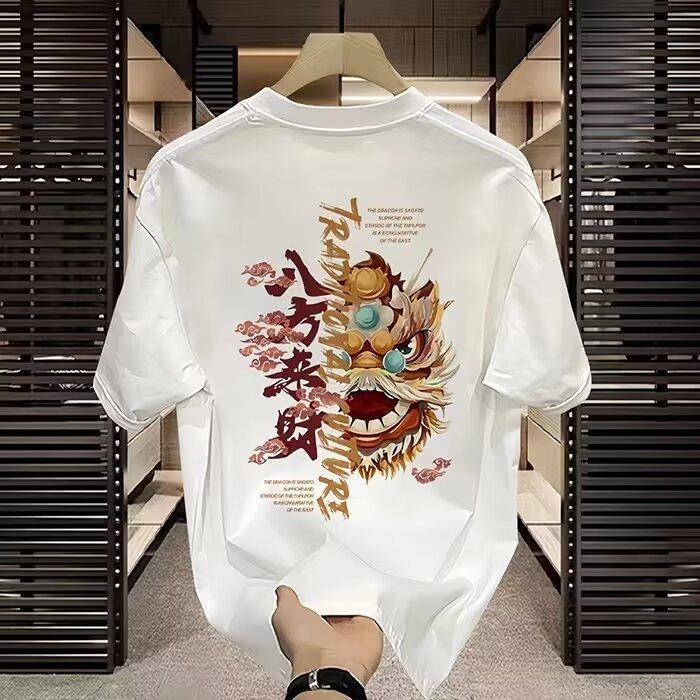 American Trendy Brand High-End Pure Cotton Men'S Printed Short-Sleeved T-Shirt Trendy Casual Round Neck T-Shirt Men'S