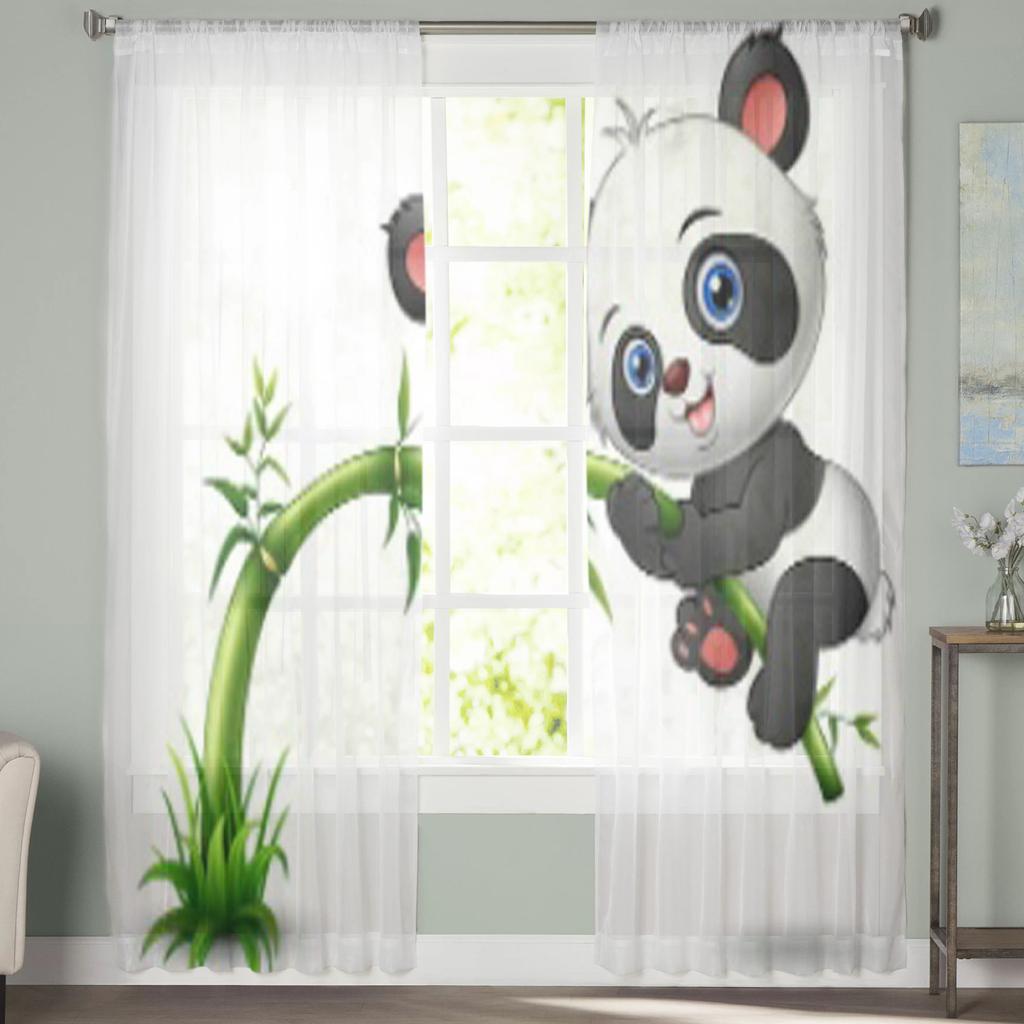 Roztomilé miminko Panda Tree Bambusové průsvitné závěsy do ložnice Obývací pokoj Tylové závěsy na kuchyňská okna Voálové závěsy