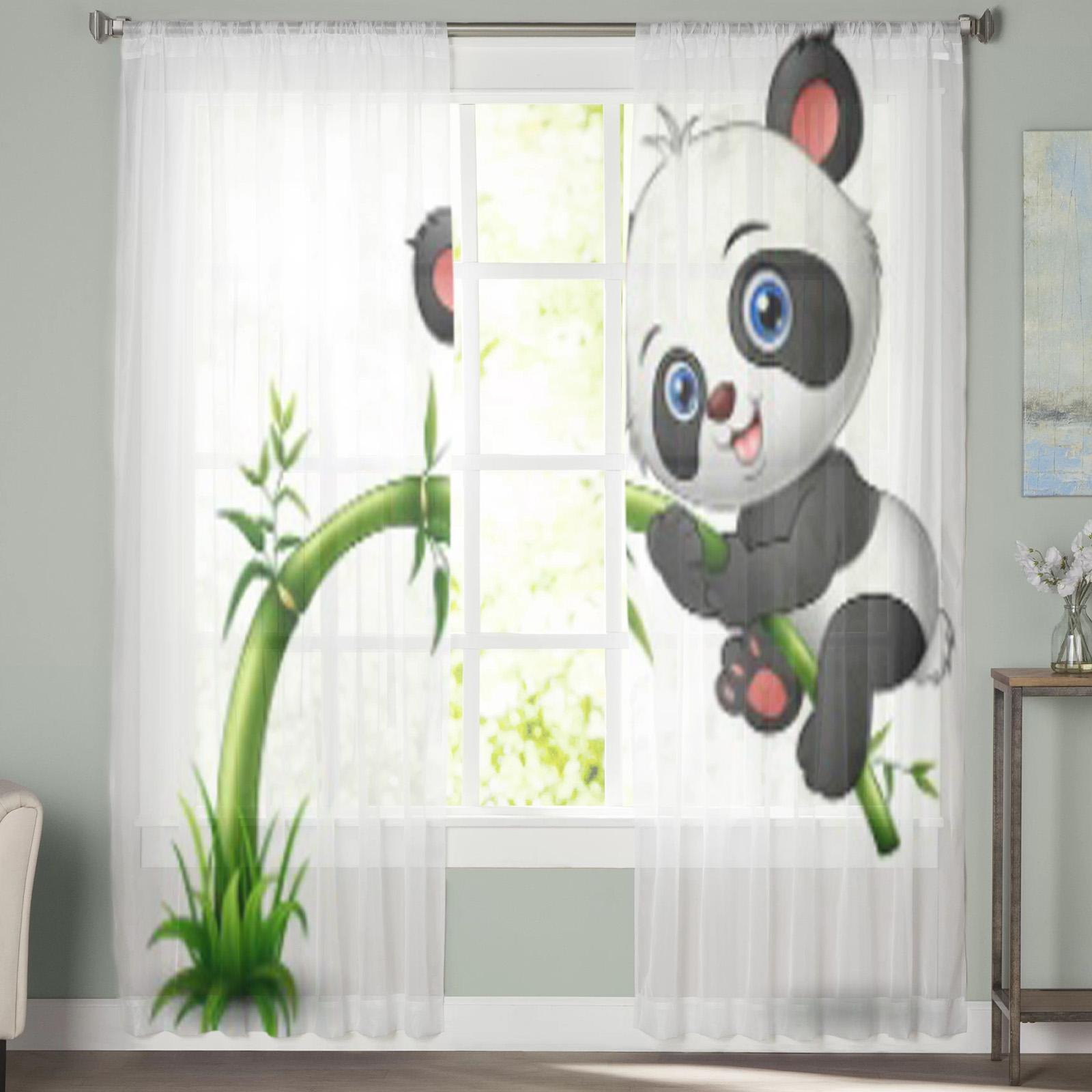 Милые детские бамбуковые прозрачные шторы с изображением панды для спальни — фото 4