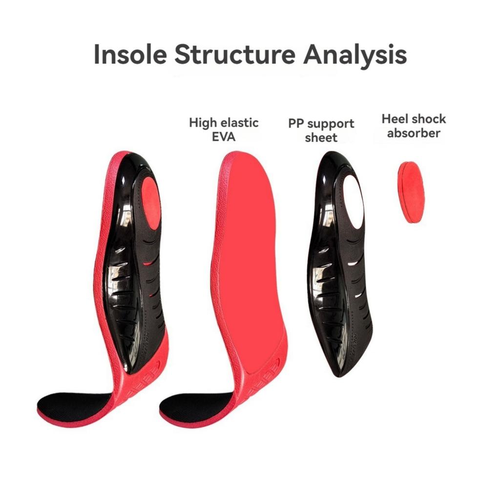 1 Pair EVA Arch Support Insoles - Shock Absorbing, Comfortable Athletic Inserts with Textured Red & Black Design,Boots - Perfect for Running, Hiking