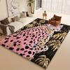 Luxurious Leopard Print Area Mat Pink Black Design Golden Accents Machine Washable Large Rectangular Mat Living Room Office