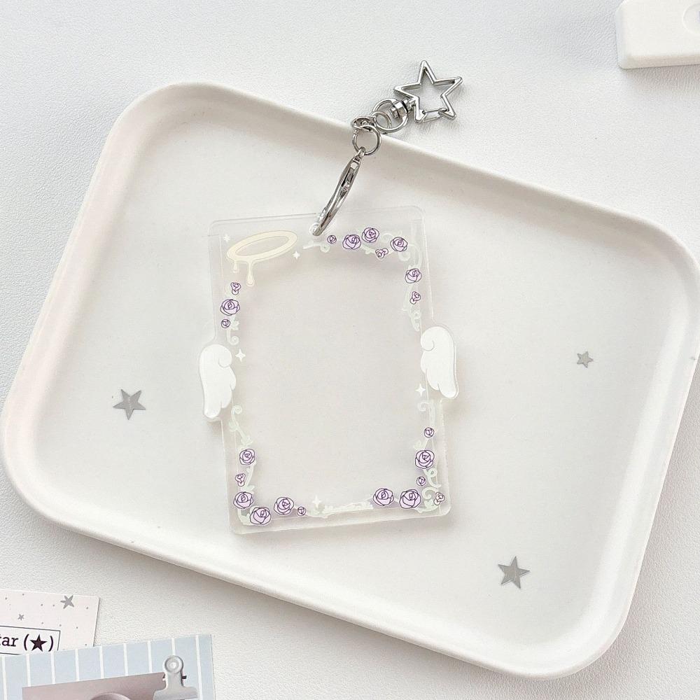 Star Clip Keychain Charm Angel Wings Photocard Organizer Photo Display Keychain Fan Collection