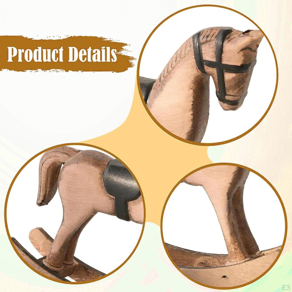 Decorative Rocking Horse, Wooden Horse Statue for A Bookshelf Or Bedside Table
