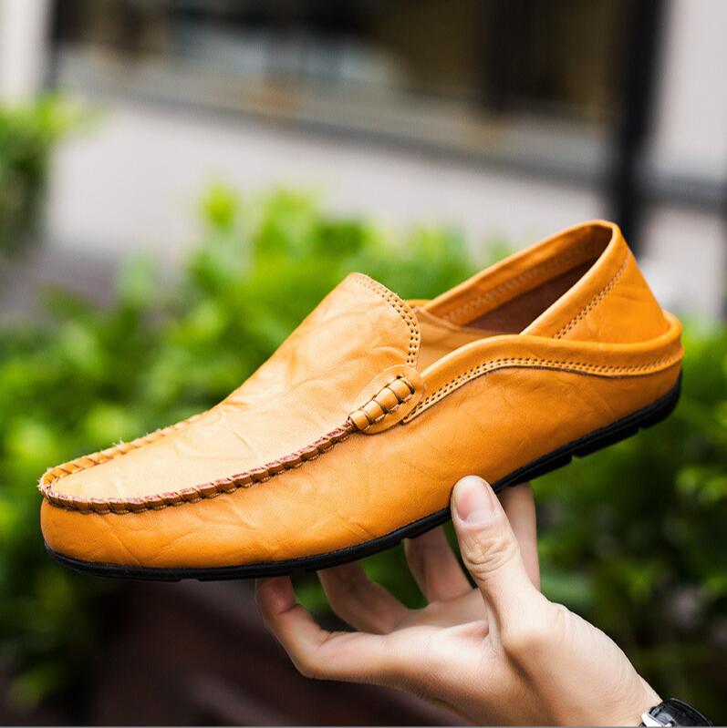 Men Shoes Casual Genuine Leather Mens Loafers Moccasins Designer Slip On Boat Shoes High Quality Chaussure Homme Plus Size 37-46