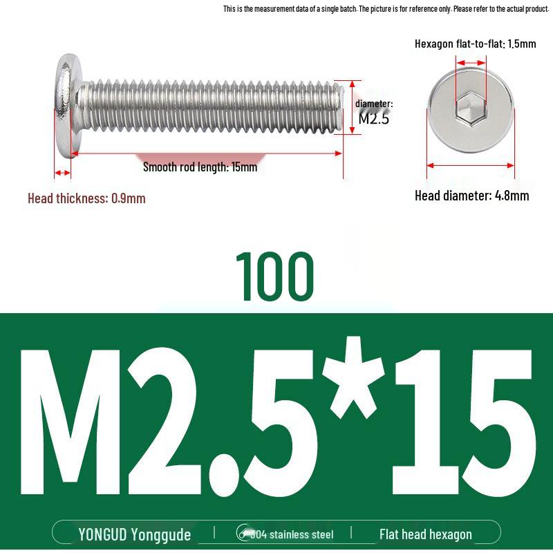 304 Stainless Steel Ultra-Thin Flat Head Hex Socket Bolt, M2-M12