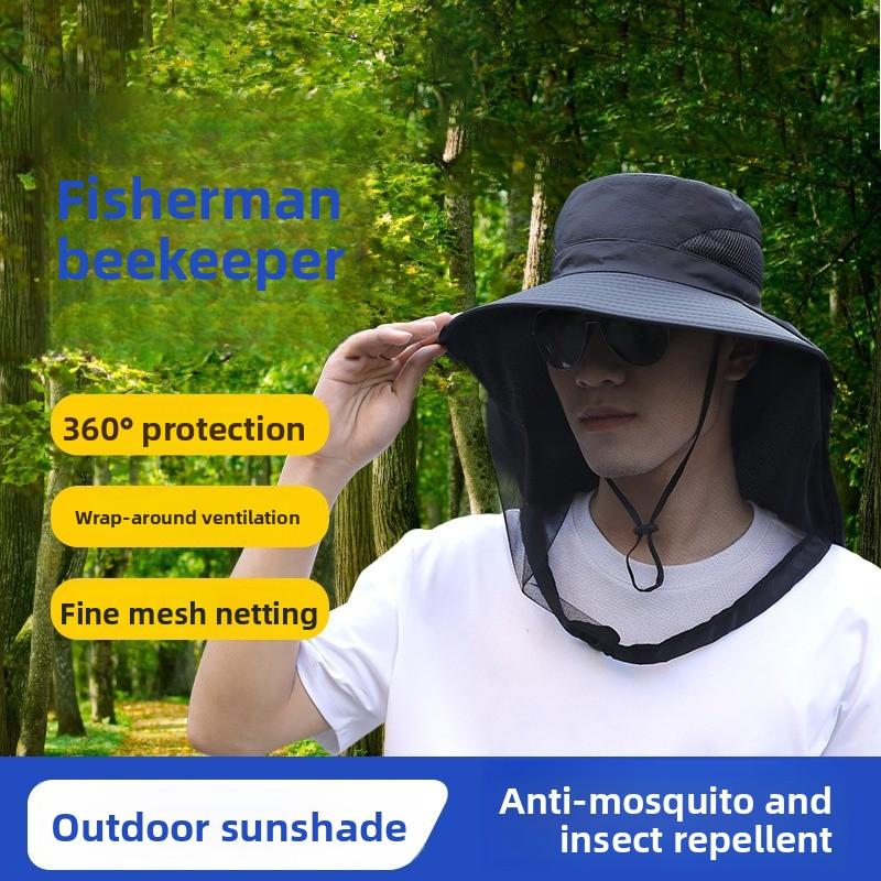 Mesh Face Mask Mosquito-proof Hat, Sun Protection Hat, Face Covering for Men and Women, Summer Outdoor Large Brim UV Protection for Fishing and