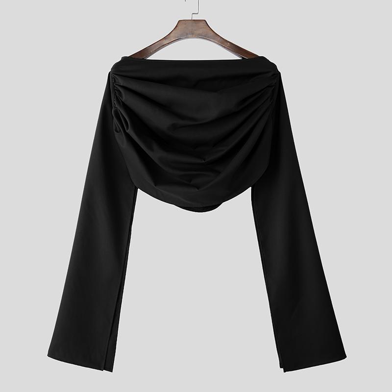 

INCERUN Men s Swing Collar Splits Long Sleeve Irregular Mix&Match Cropped Tops Shirts S чёрный
