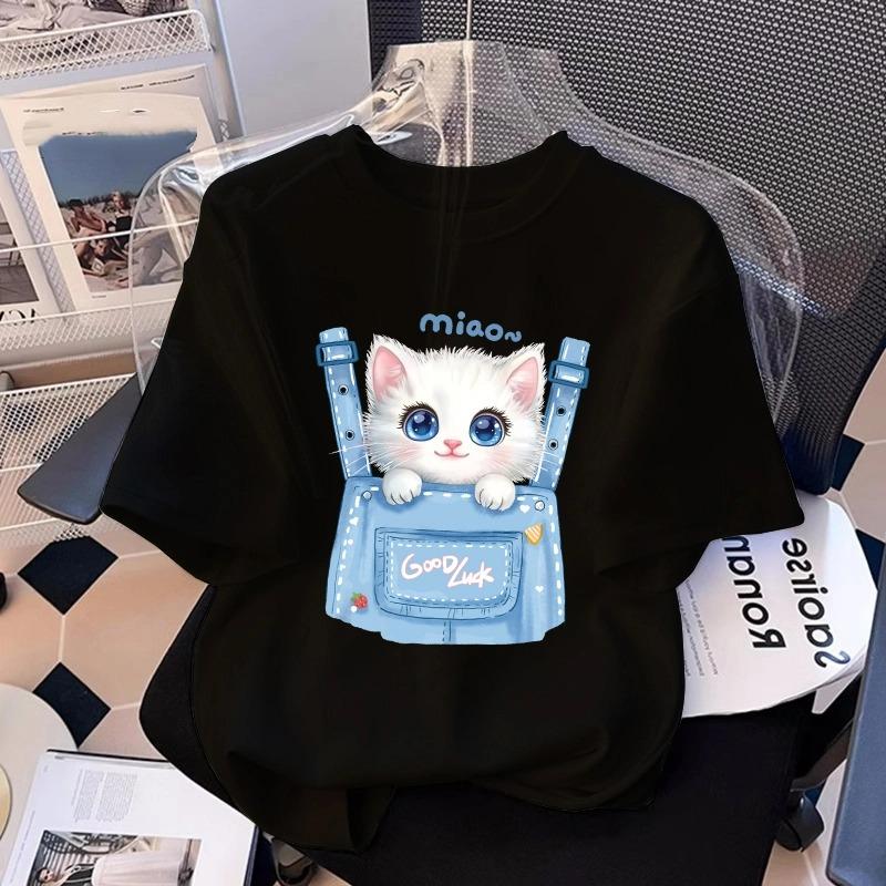 Cartoon Kinder Erwachsene Tier Katze Bedrucktes T-Shirt Sommer Damenmode Mädchen Kurzarm T-Shirt Oberteil Pullover Kleidung