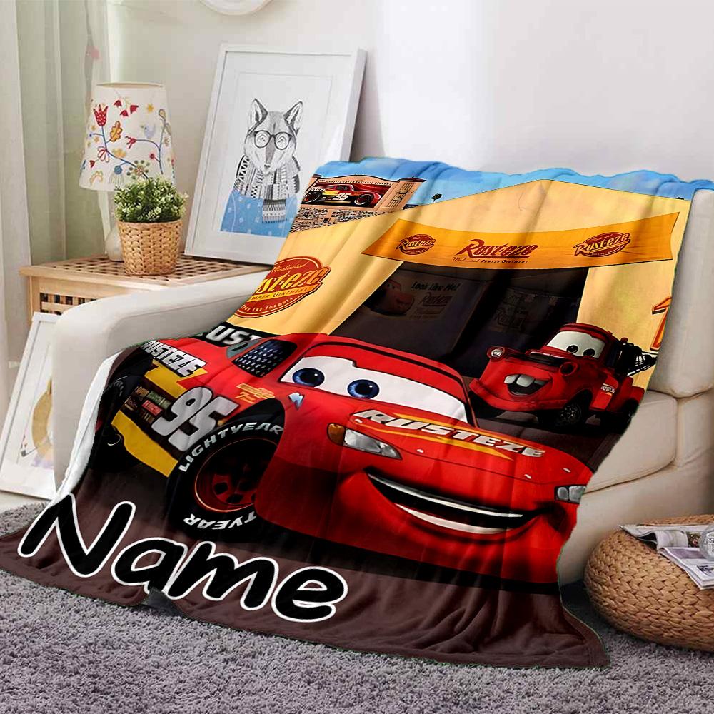 Custom Name Mcqueen Mater Adventure Flannel Blanket for Super Soft Cute Comfort Blanket for Travel Bedding Couch Sofa Blanket