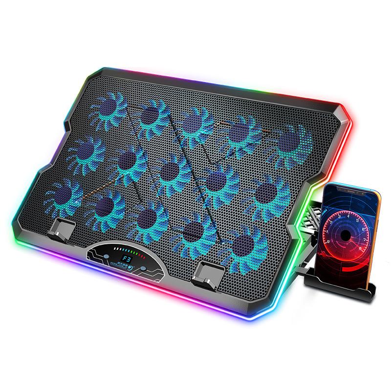Laptop Cooling Pad 15 Fans RGB Light LCD Display Adjustable Speed Notebook Cooler Stand