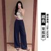 Women Linen Blend Wide Leg Pants High Waist Loose Summer Trousers