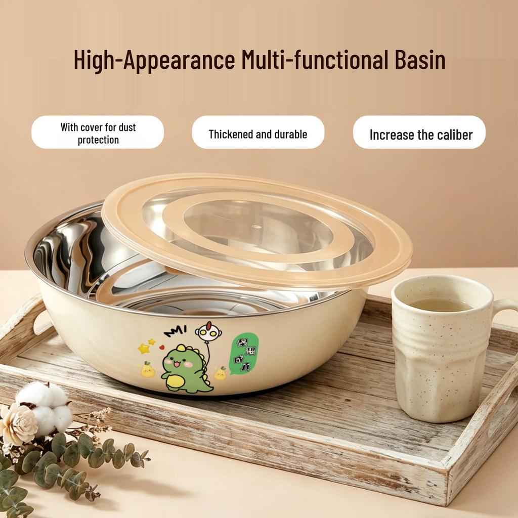 Thickened Food-Grade Stainless Steel Bowl: Ideal for Dough Mixing, Vegetable Washing & Baby Bottles.