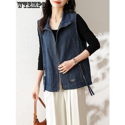 Gilet in denim alla moda per donna, in primavera, ampio, taglie forti, casual, snellente, corto