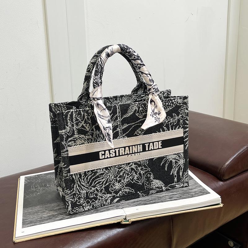 Dámská trendy taška tote s potiskem a hedvábným šátkem – Velkokapacitní, všestranná kabelka pro dojíždění