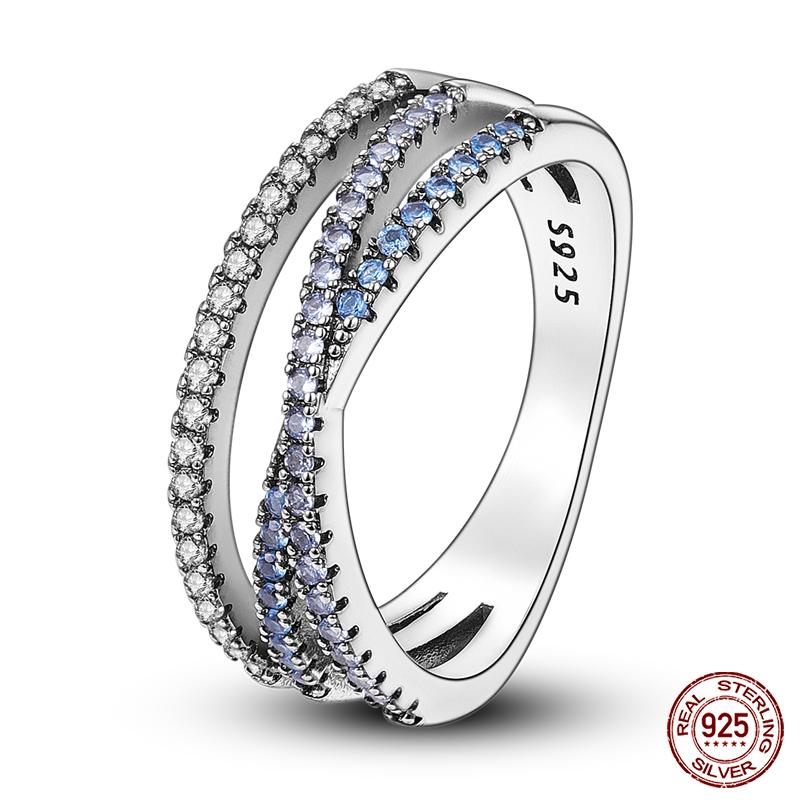Original Design 925 Silver Blue Zircon For Ring Fit Women Wedding Wedding Wedding Engagement Silver Gift