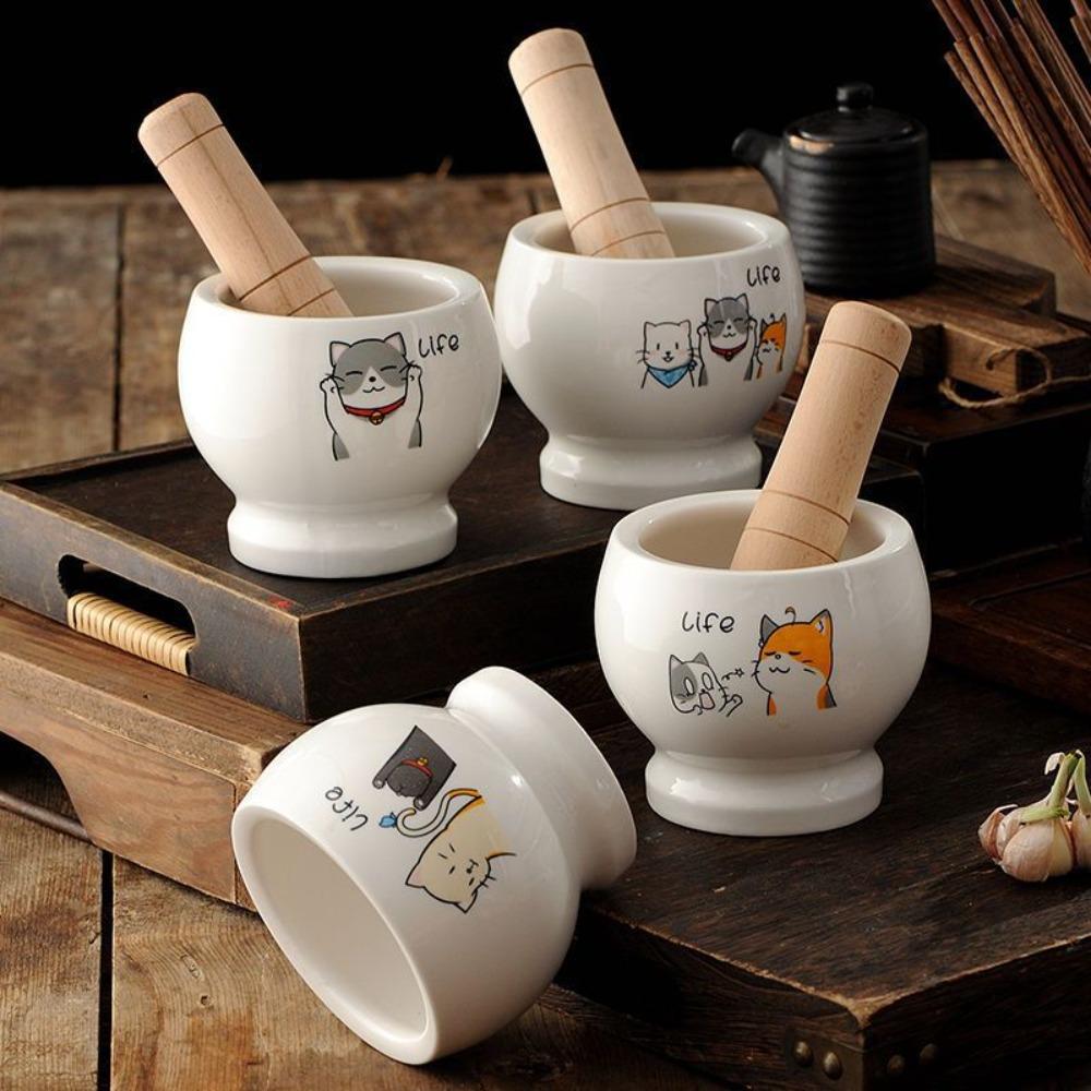 Ceramics Garlic Grinding Jar Cartoon Spices Mill Kitchen Gadgets Garlic Masher  Seasoning