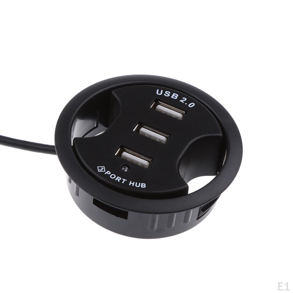 3Port USB 2.0 HUB Splitter Computer Cable Hole Cover Mount