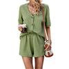 Fashion Women's New Cotton And Linen Casual V-neck Single Breasted Loose Shorts Set