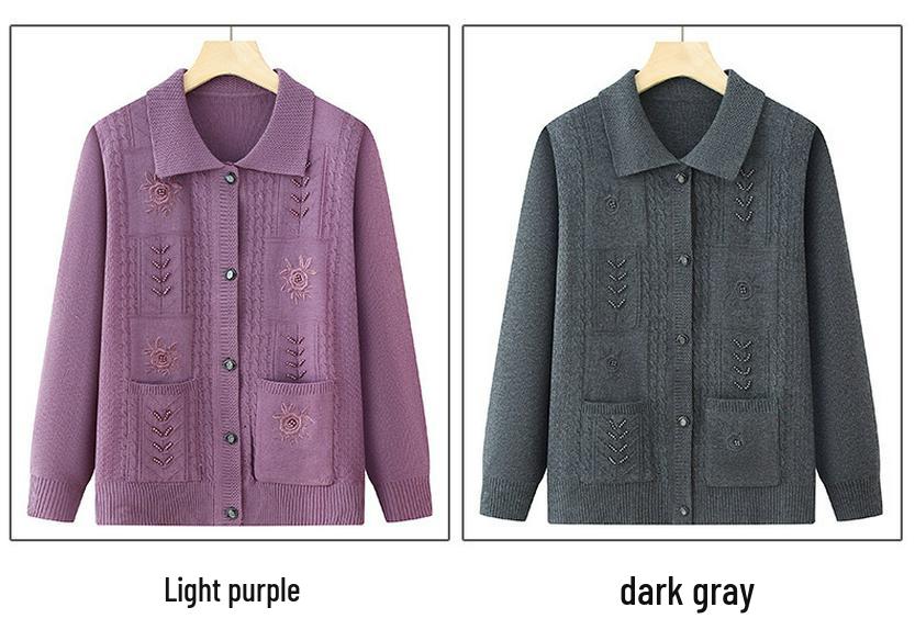 Grandma's Loose Knit Cardigan - Spring/Fall Wear for Middle-aged and Elderly Women
