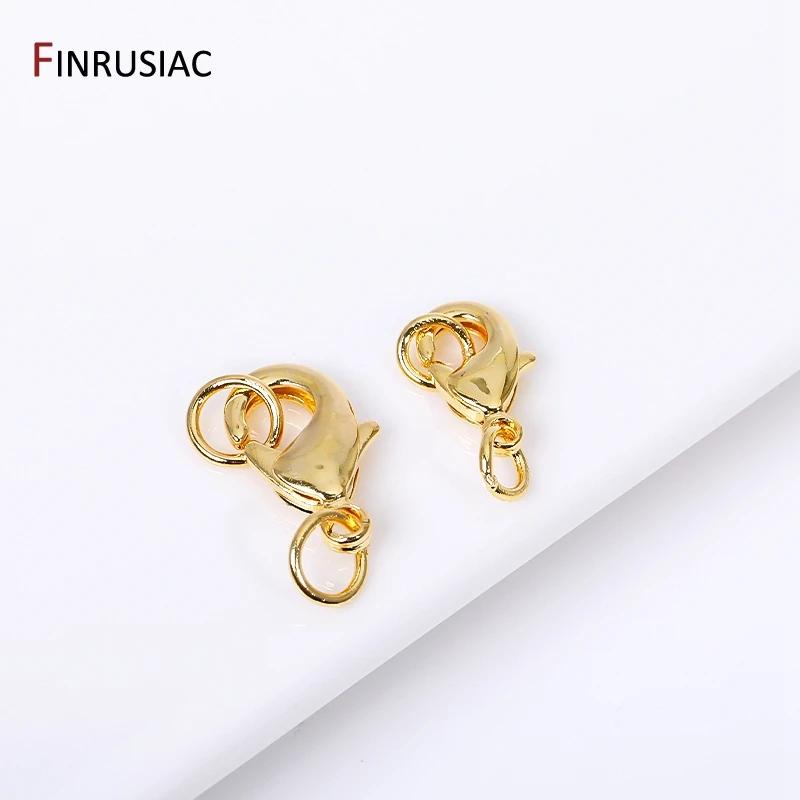 10/12mm Lobster Clasp Claw Clasps 14k/18k Gold Plated Brass Lobster Clasps With 4mm Closed Rings For DIY Jewelry Making Supplies
