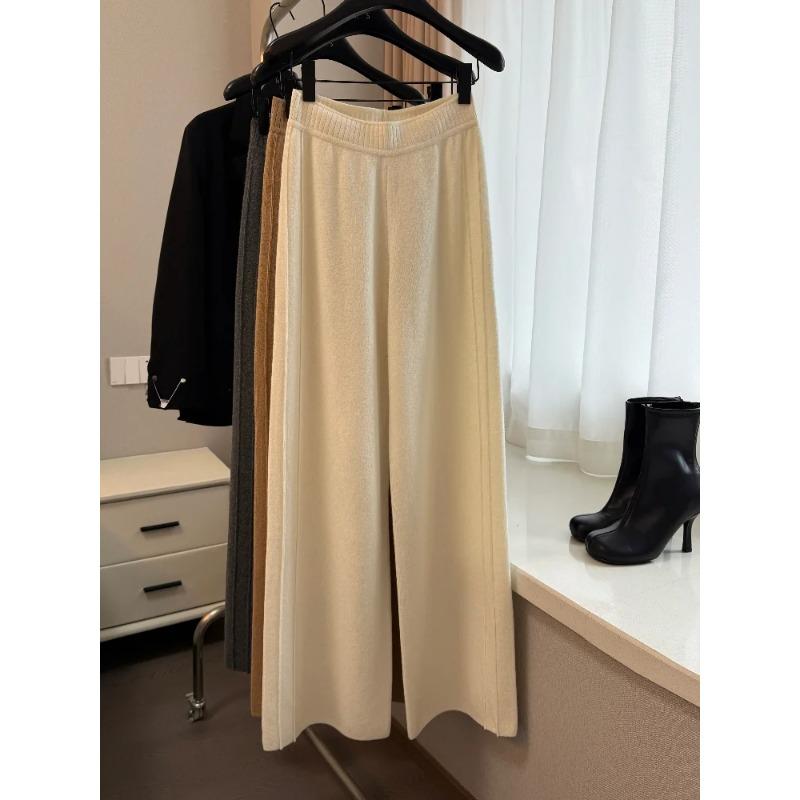 Kaschmir-Strick-Hose mit weitem Bein für Damen, Hoher Bund, Drapierter Stil, Verdickt, Bodenlang, Geeignet für Oberbekleidung