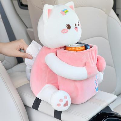 Car Tissue Box Holder 2 In 1 Cat Storage Organizer Cartoon Cute Car Trash Can Storage Box for Center Console Truck SUV RV Sedan