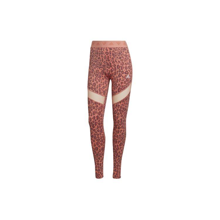 Adidas High Waist Leopard Print Tight Fitness Pants Women Bottoms Pink HM8646