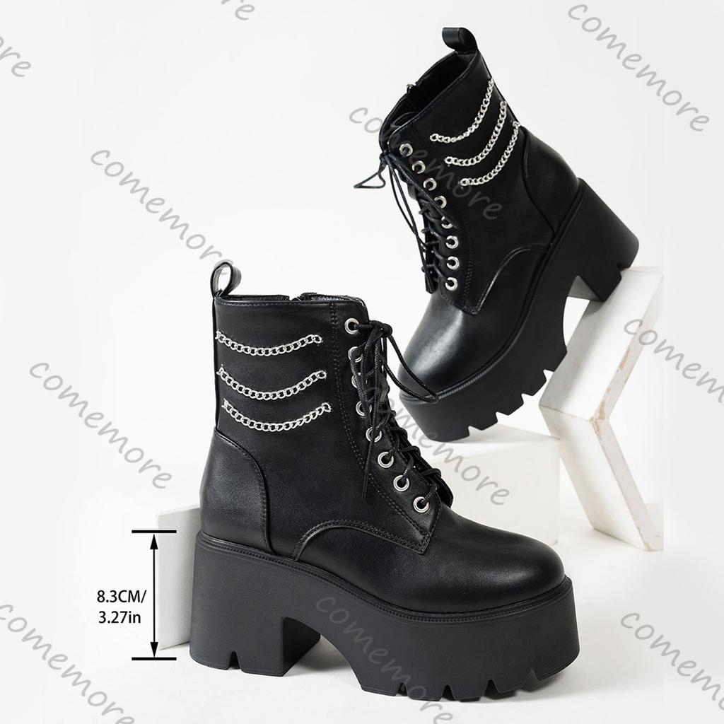 Comemore Punk Goth Women Motorcycle Short Boots Platform High Heels Shoes Woman 2025 New Black Leather Botas Feminina