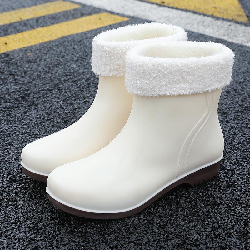 Short rain boots women's fashion waterproof shoes non-slip car wash rain shoes women wear rubber shoes women fleece