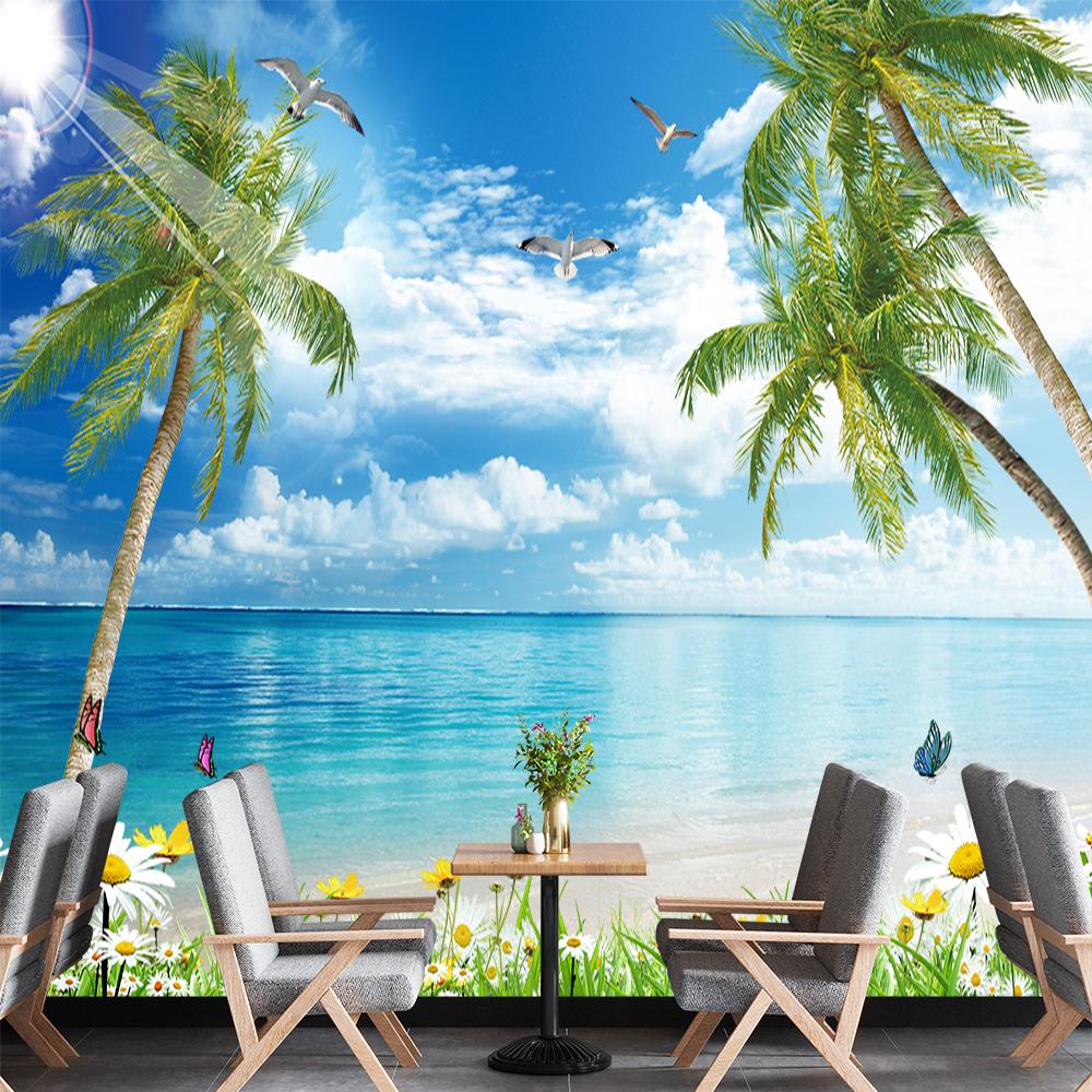 3d Beach Wall Mural Sky Ocean Wallpaper Living Room Beach Wallpaper