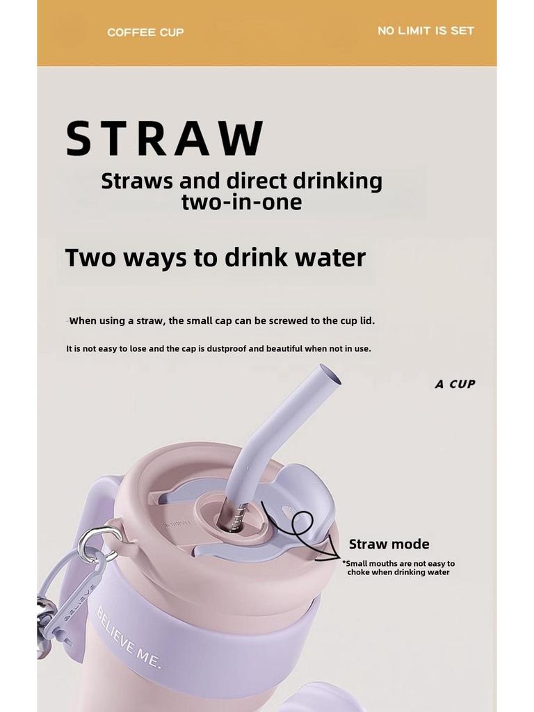 High-Capacity 316 Stainless Steel Thermos Cup with Straw for Outdoor Use