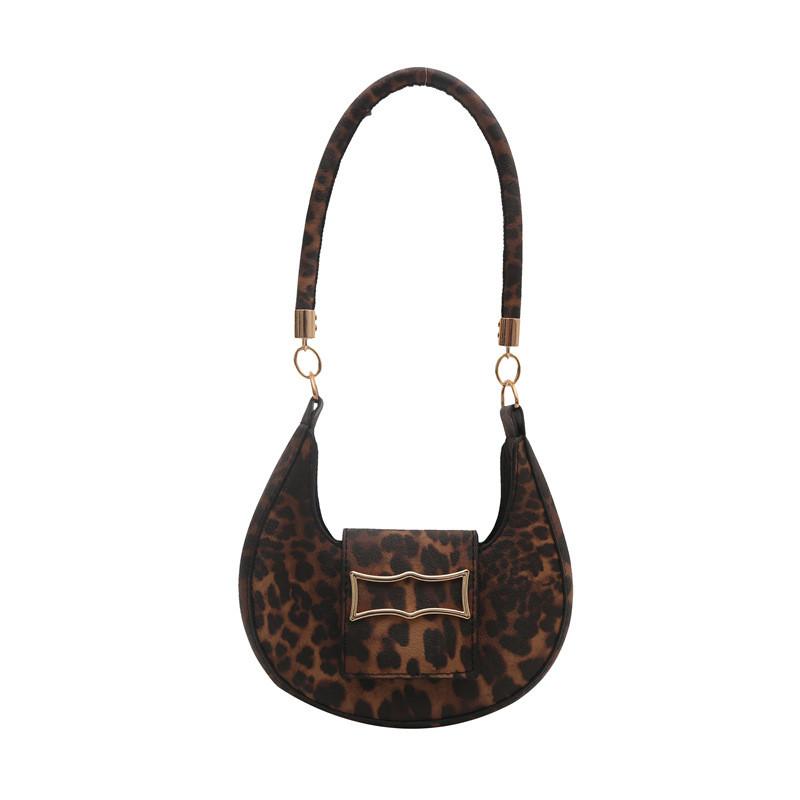 Chic Pu Leather Crescent Handbag With Leopard Print For Trendy Women Everyday Use