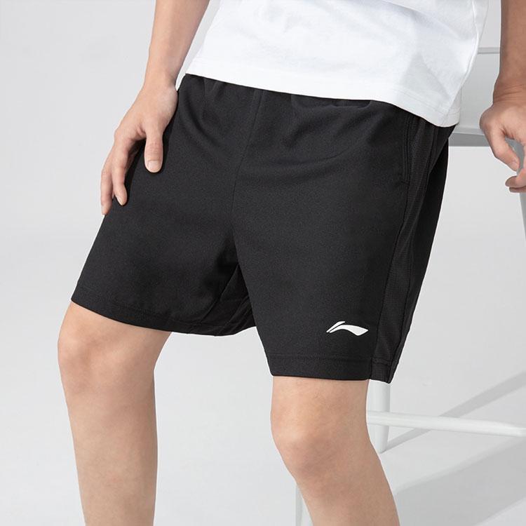 Li-Ning Чистые цветные повседневные шорты с логотипом и высокой талией на шнуровке, мужские брюки черного цвета AAPT697-1