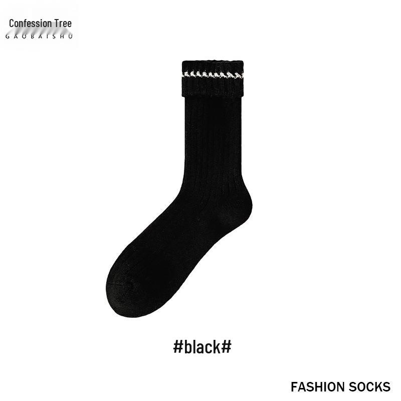 

Женские утолщенные теплые носки до середины икры на флисовой подкладке: Полосатый, Отложной воротник, Двухигольный, С терморегулировкой для осени/зимы One Size