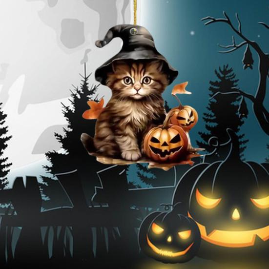 Halloween Witch Cat Pendant Hanging Ornament with Lanyard Easy To Install Car Rear Mirror Hanging Ornament Party Decor