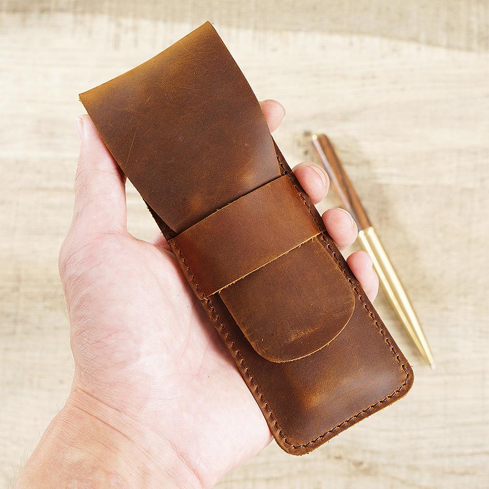 2026 Leather Pen Case Simple Small Pencil Case Cowhide Pencil Case Handmade Creative Men s and Women s Retro Stationery Box Storage Bag 17cm * 5.8cm