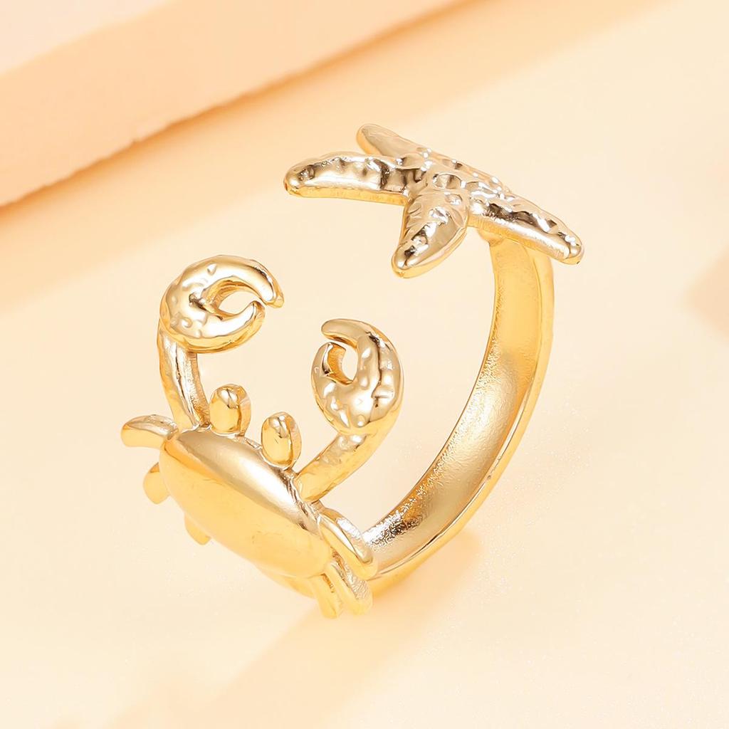 Casual Ocean Series Starfish Shell Stainless Steel Openable Ring - Hot Selling