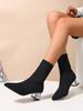 Fashion 2025Autumn/Winter New Low Tube Soft Face Fashion Boots Water Diamond Thick Heel Flying Weaving Square Head Short Boots