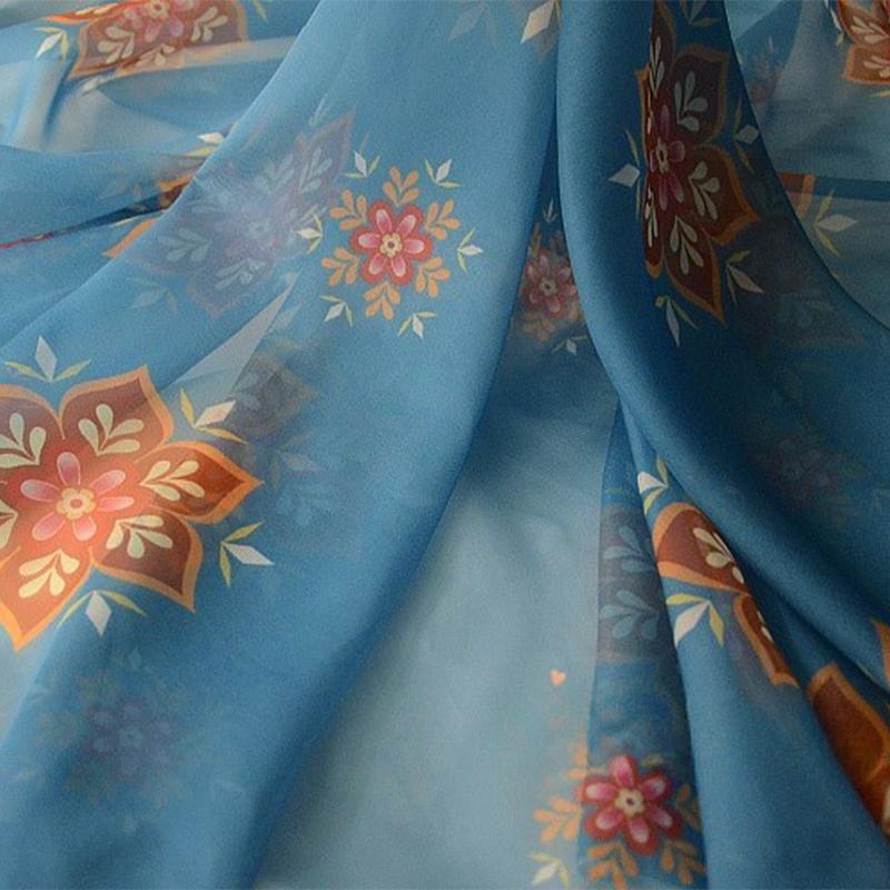Tang Dynasty Floral Printing Chiffon Fabric Hanfu Ancient Style Skirt DIY Sewing Classical Cloth Background Decor by the Meter
