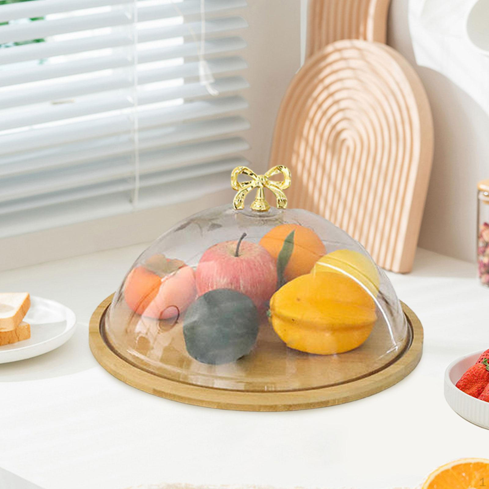 

Bamboo Cake Stand with Dome Diaplay Plate Holder Dustproof Appetizer Dinnerware Bread S