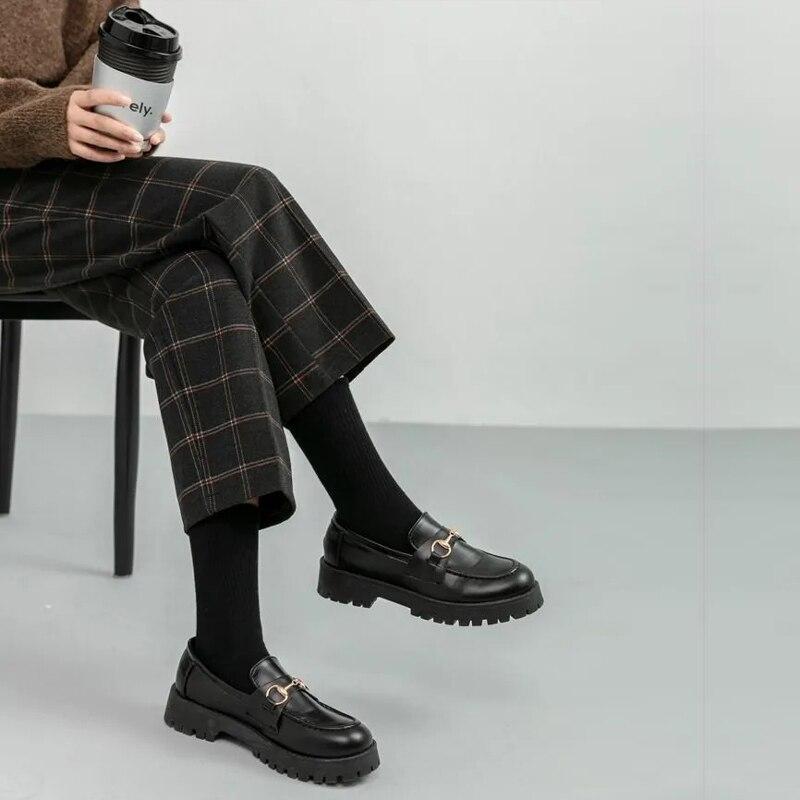 Winter Women Plaid Plus Size Woolen Straight Trousers Female High Waist Loose England Style Ankle-length Pants