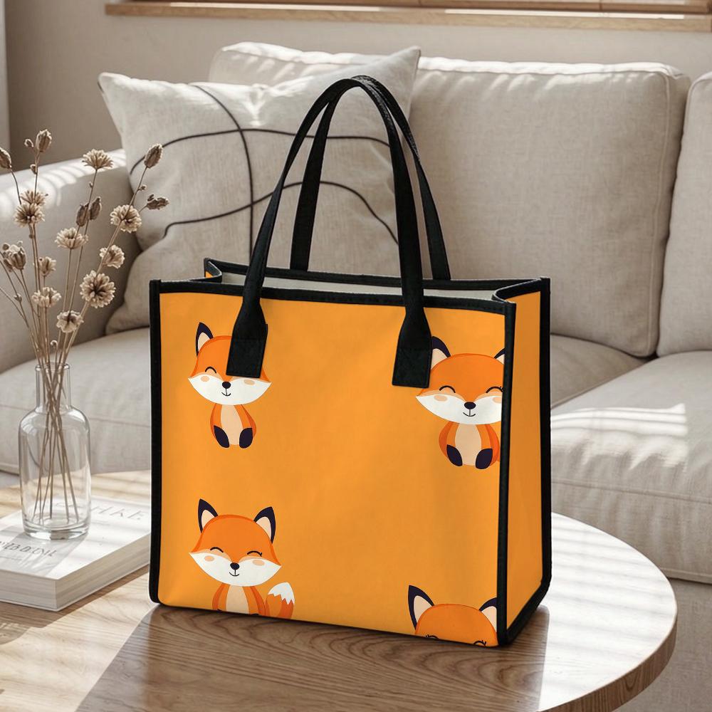 Cute Fox Printed Tote Bag Large Portable Shoulder Bag for Daily Commute Shopping Handbag