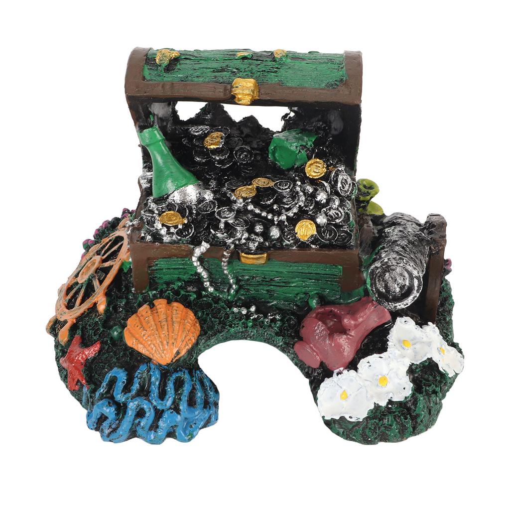 Aquarium Treasure Box Ornament Hideout Cave Lifelike Resin Jewelry Box Decoration for Freshwater