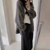 Grey Raccoon Velvet Medium and Long Sweater Jacket for Women's Autumn and Winter Loose and Lazy Style Knitted Cardigan with Outer Wear
