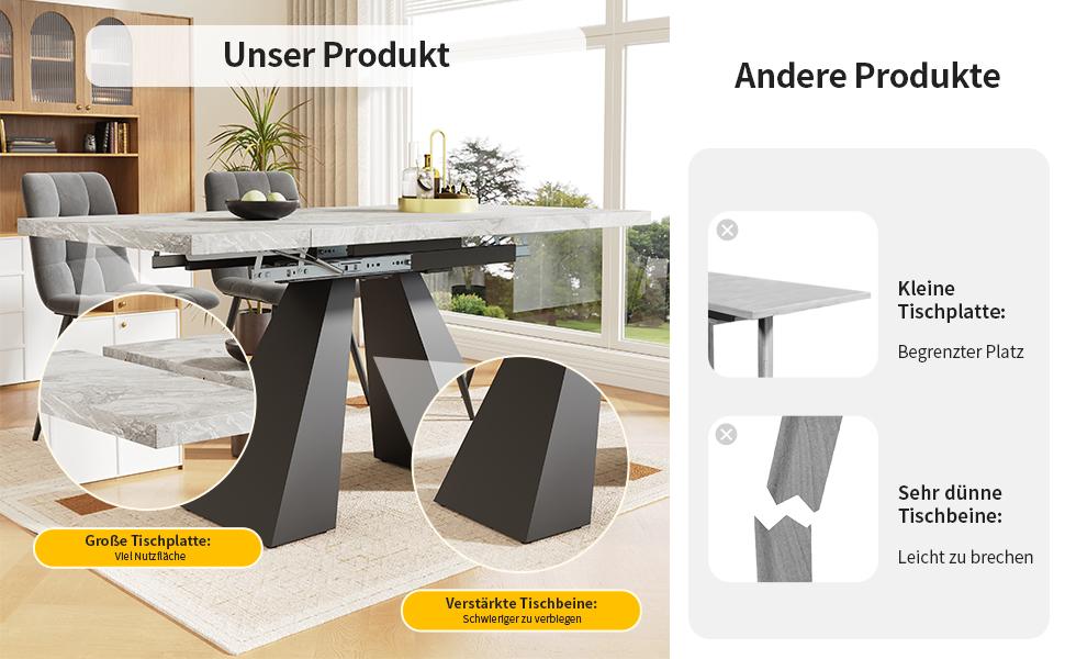 Dining Set (5-piece), Extendable Dining Set, 160×80×75cm Dining Table with 4 Dining Chairs, Grey Velvet Dining Chair, Grey Table with Pedestal Legs