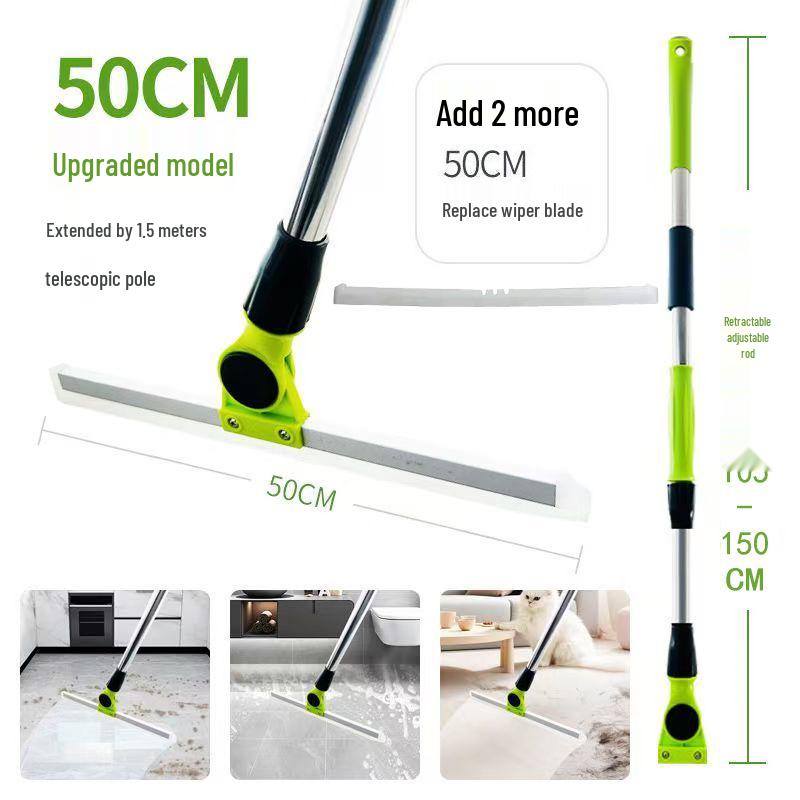 1,5m grüner Teleskopstiel Bodenwischer für Küche & Bad - Silikon Zauberbesen & Wasserschaber