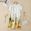 ZANZEA Women Casual Round Neck Short Sleeve Summer Floral Dress