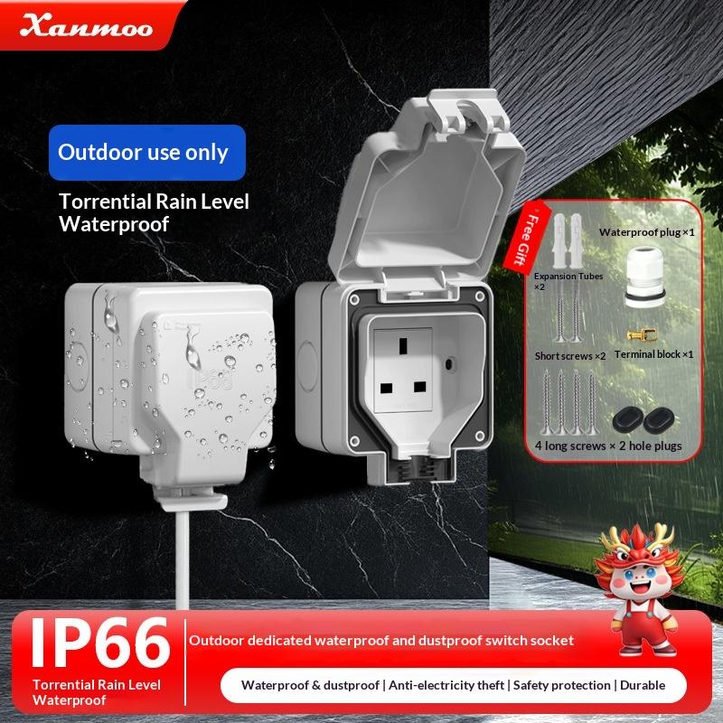 British IP66-level Weatherproof Outdoor Waterproof Electrical Switch Socket Protection Box and Charging Socket Box