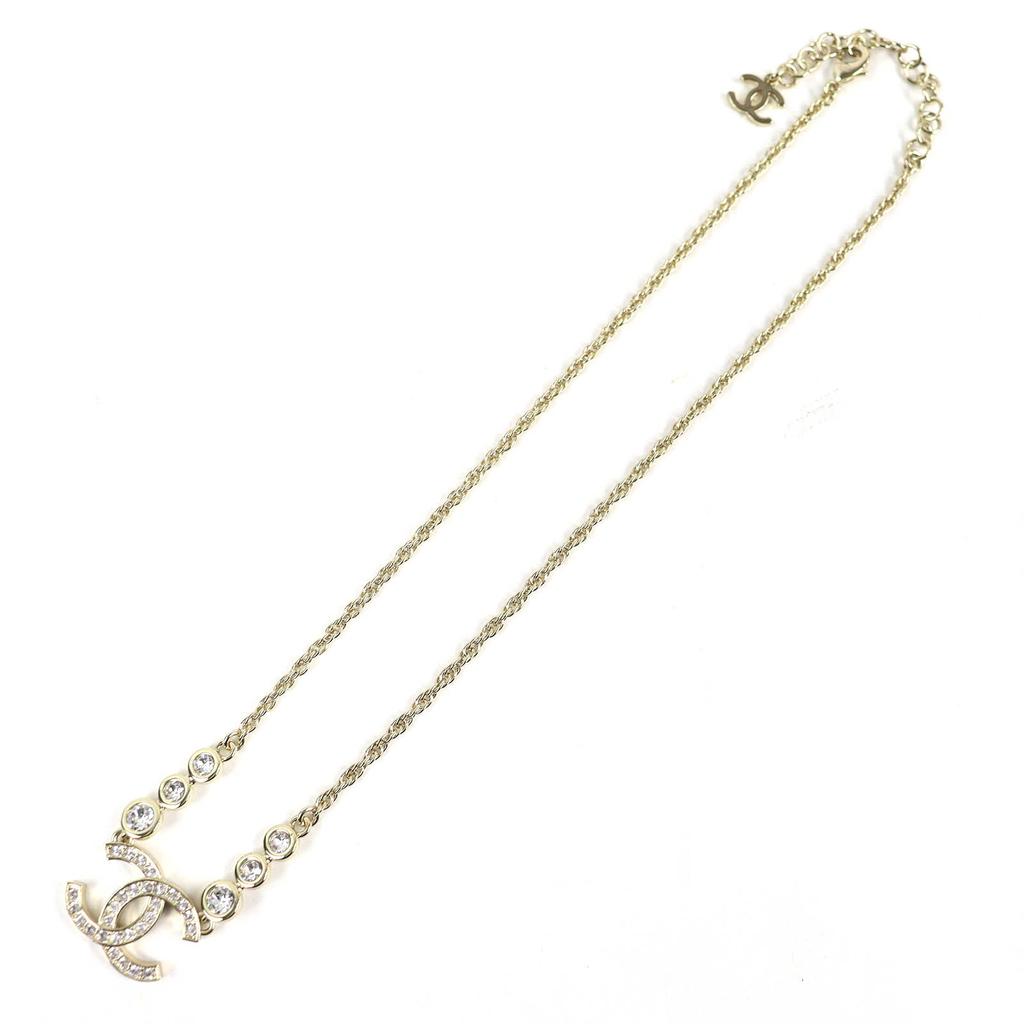 Excellent CHANEL Necklace COCO Mark Rhinestone Chain gold Women B25S Used